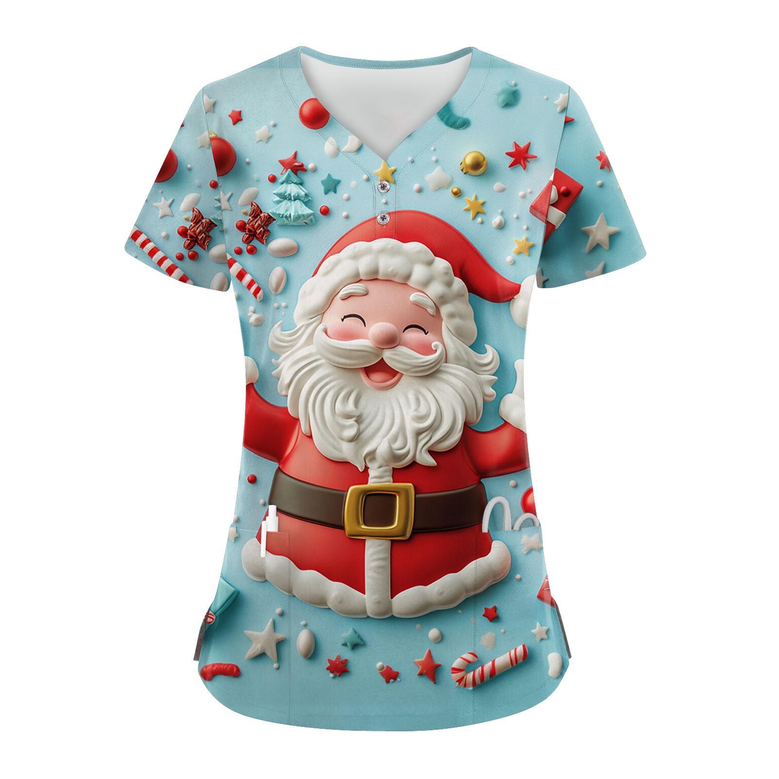 Женские модные повседневные топы с V-образным вырезом и рождественским принтом — фото 9