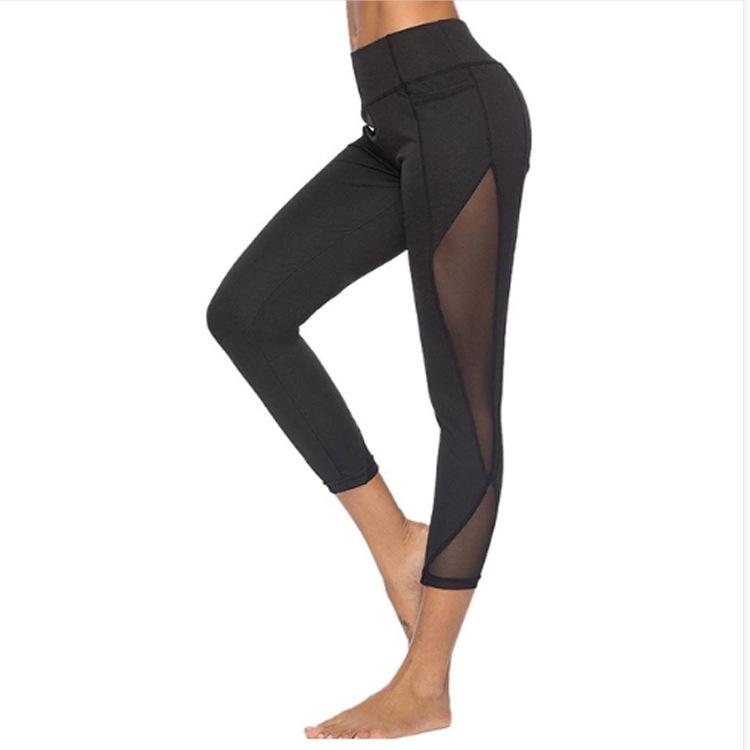 Damen-Yoga-Leggings mit Netzstoff und Spitzenrand – Stil XY606