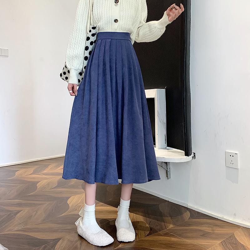 Móda Sukně s vysokým pasem plisovaná dámská korejská elegantní vysokoškolský styl midi sukně dámské podzimní zimní silné áčkové sukně