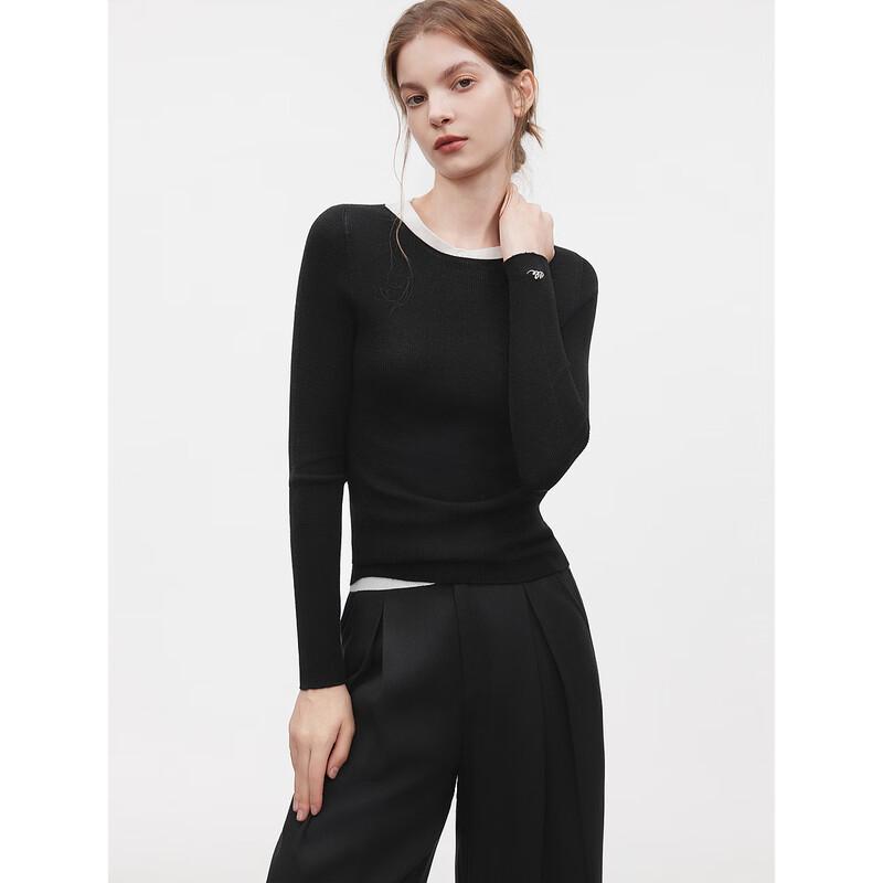 

ELLE Women s Seamless Round Neck Wool Knit Sweater L
