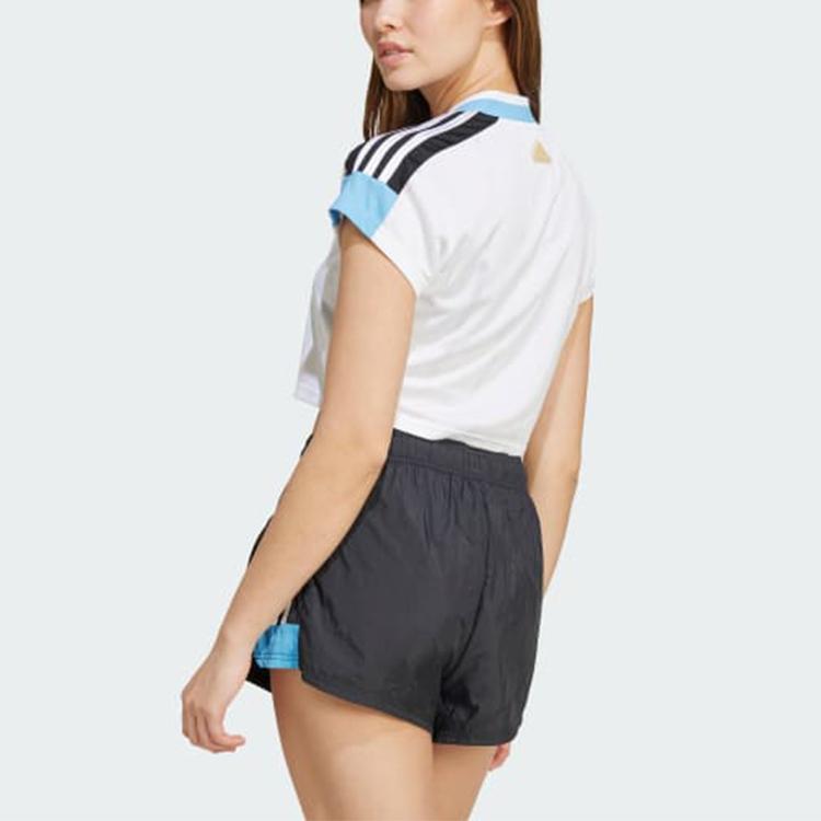 Adidas Letter Color Block Striped Casual Short Sleeve Crop Top Women Tops White IZ2083
