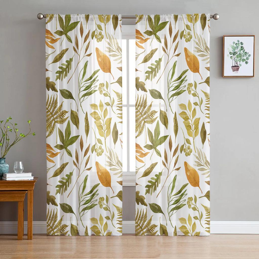 Maple Leaf Autumn Forest Landscape Tulle Curtains Living Room Bedroom Decoration Voile Window Party Drapes Curtain Sheer Polyester Ideal For Area
