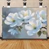 2D Flat Floral Art Backdrop Light Blue Magnolia with Green Leaves Background Cloth