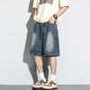 Summer Baggy Denim Shorts Fashion Casual Straight Harajuku Jeans Male Vintage Wash Drawstring Short Pants Streetwear