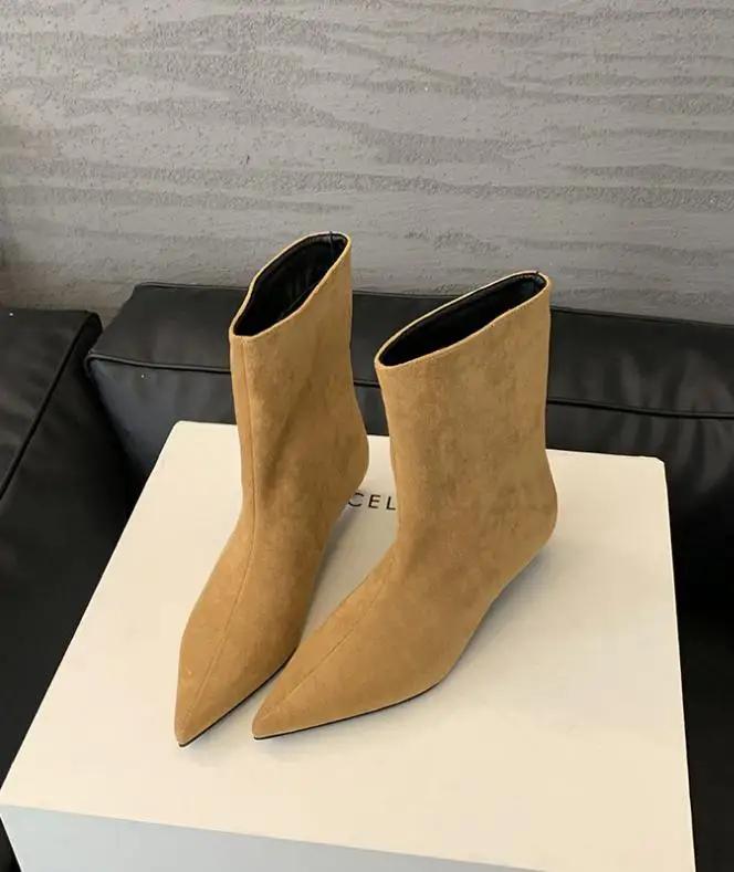 Fashion Fashion High Quality Pointed Toe Vintage Ankle Boots Sexy Thin Low Heel Women Warm Knight Slip On Party Shoes