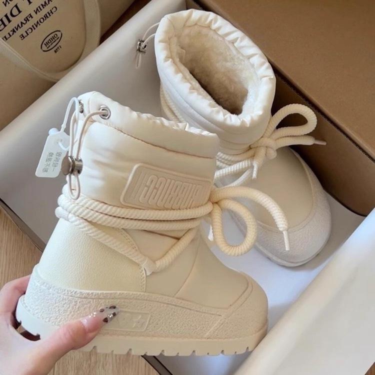 Thick-soled Snow Boots Women's 2025 New Winter Velvet Women's Shoes Non-slip Short Boots Warm Large Cotton Shoes Waterproof Short Tube