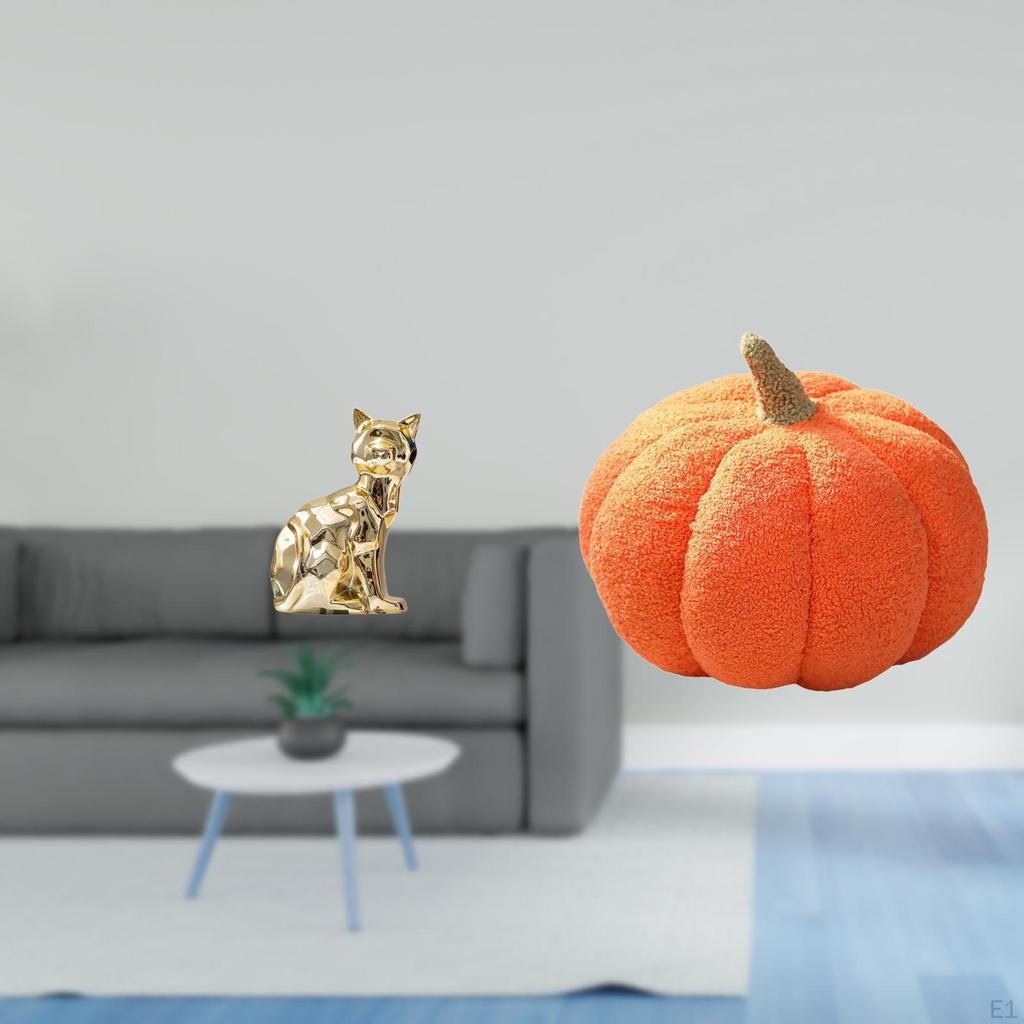 Cat Pumpkin Statue Decorative Figurine Animal Sculpture Art Craft Ornament for Fireplace Bed Bedroom