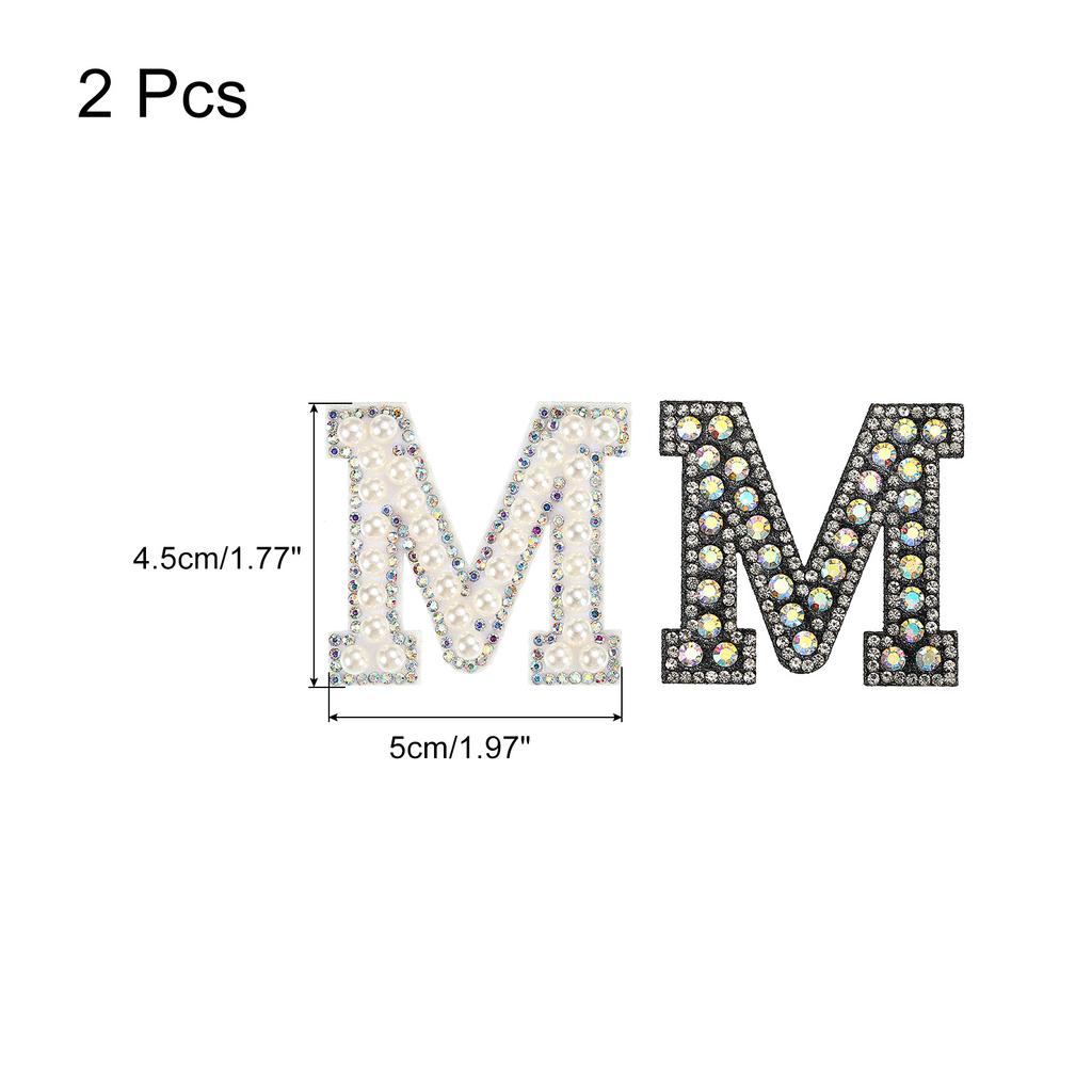 2pcs Iron On Patch Decorative Glitter Pearl Applique Rhinestone English Letter for Clothes Applique DIY Handmade Bag Hat Jeans