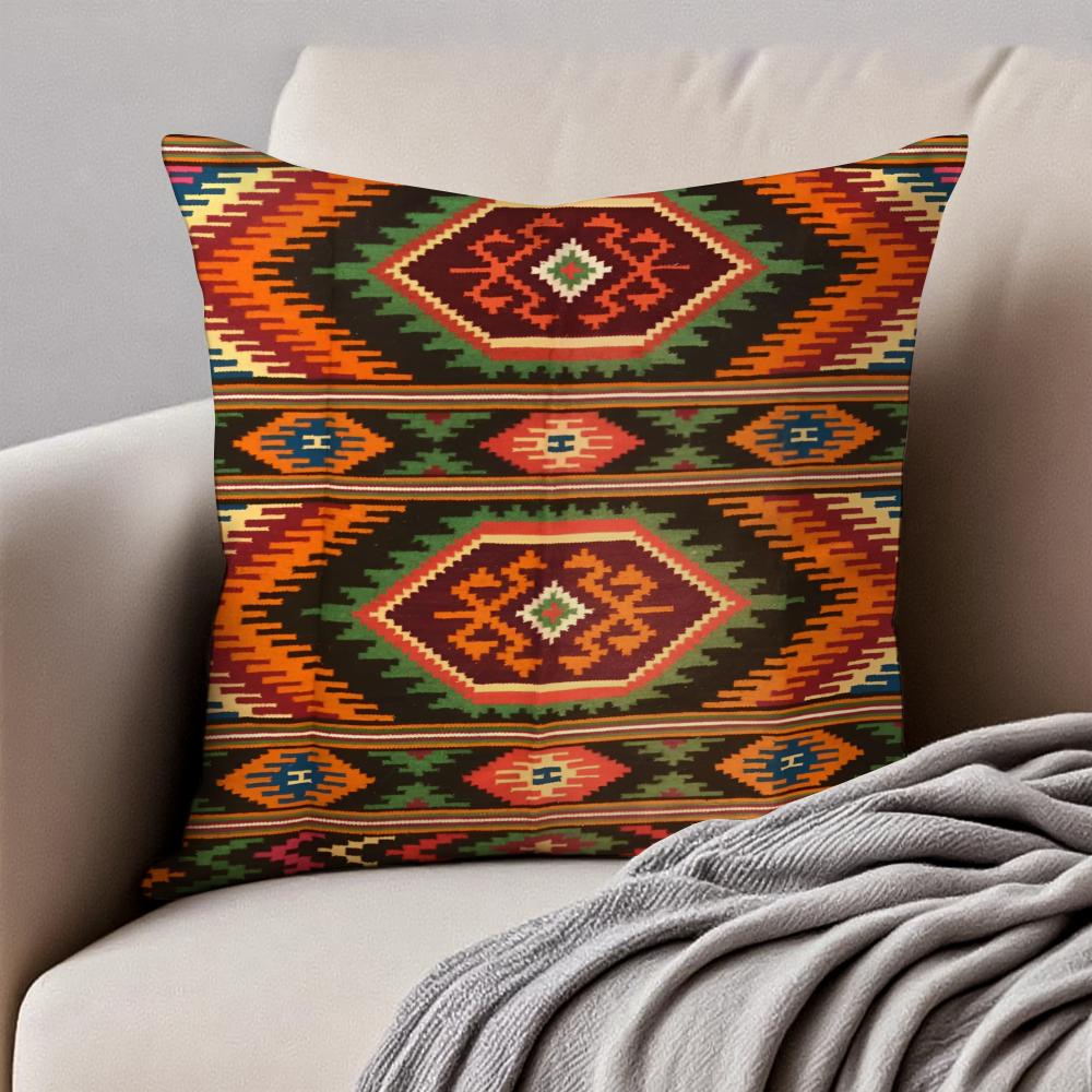 Vintage Navaho Turkish Kilim Pattern Art Cushion Cover Pillowcase Antidustmite Invisible Zipper Short Plush Sofa Cushion