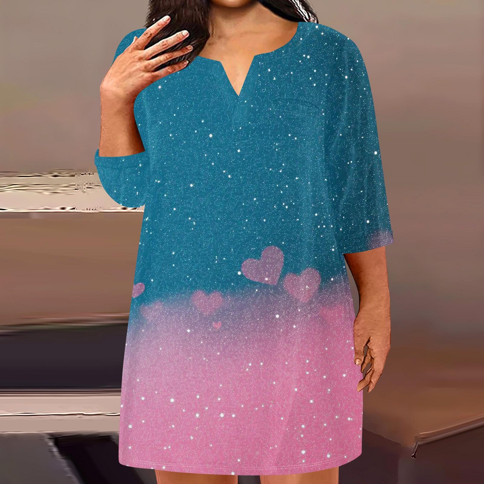 

Женское модное платье больших размеров с V-образным вырезом и рукавом три четверти, повседневное, с принтом «Любовь» и карманами XXXL синий