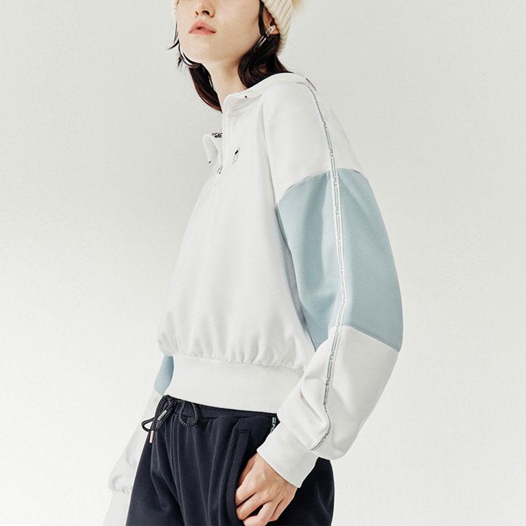 Fila Fusion Color Block Stand Collar Half Zip Sweatshirt Women sweatshirt White T11W043205FWT