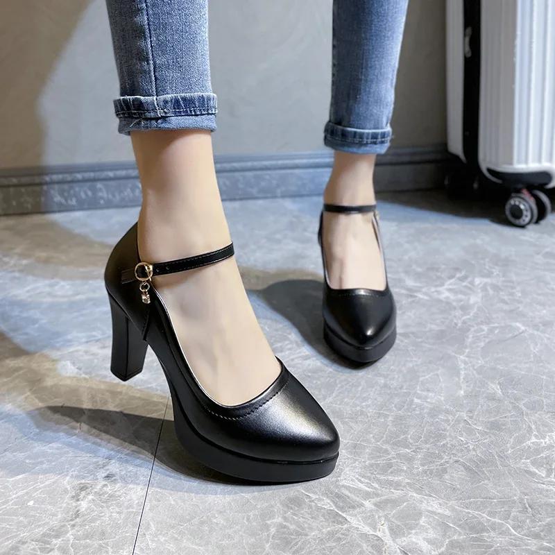 Mode Block Ferse Plattform Pumpen Frühling Herbst Frauen Schuhe 2024 Frauen Schnalle High Heels Schuhe Damen Elegante Schwarze Büro Schuhe