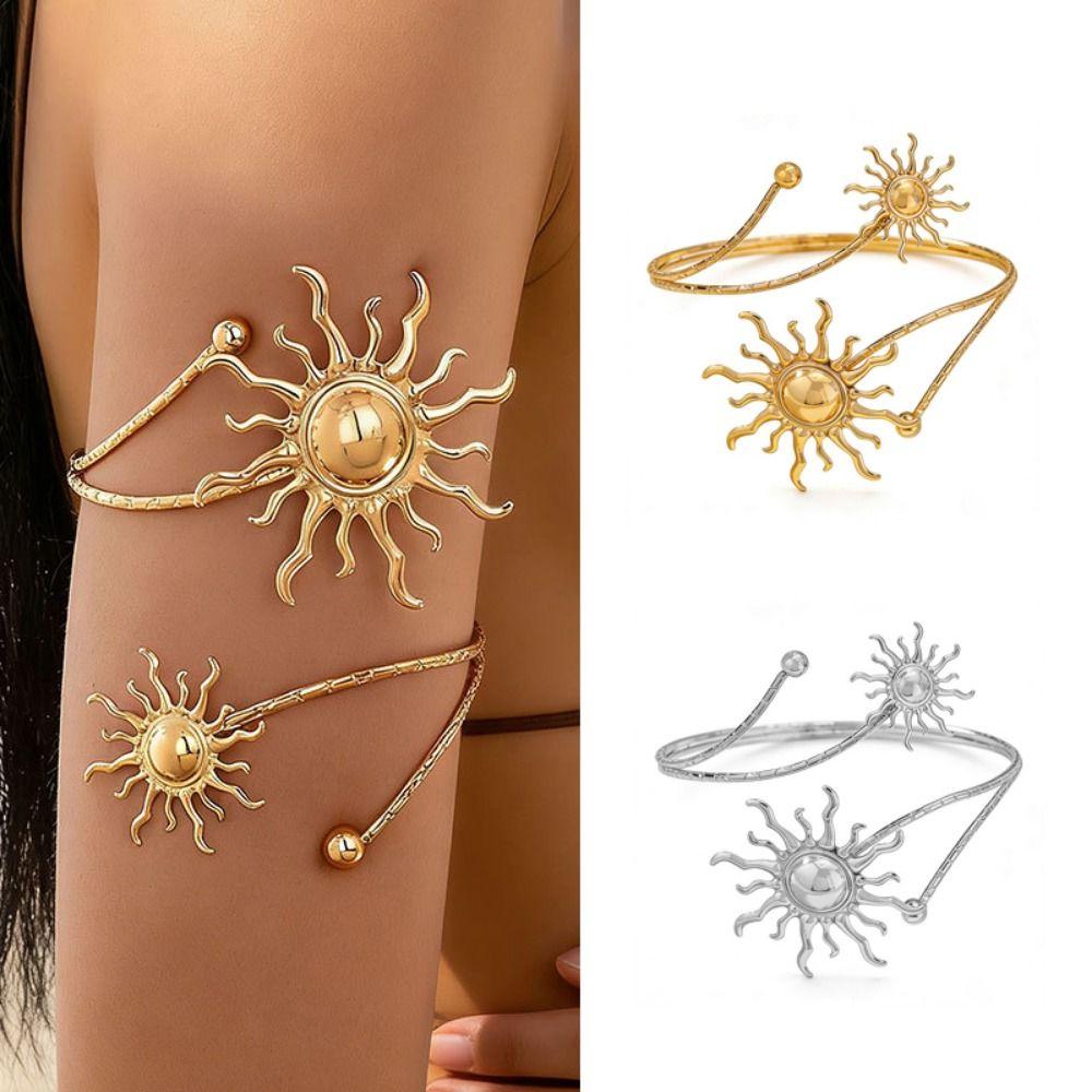 Gold Color Upper Arm Cuff Bracelet Sunflower Cuff Arm Ring Vintage Open Cuff Armlet Gifts