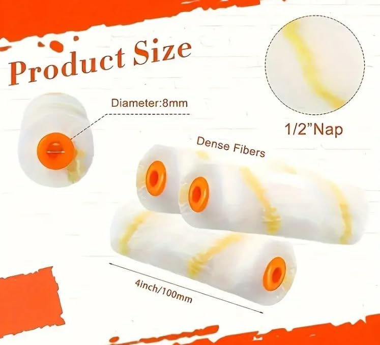 10 Paint Rollers with Mini Small 10cm Replacement Brushes for Compatible with and Paints Handles, Rollers, Rollers, Painting, Water-Based Oil-Based