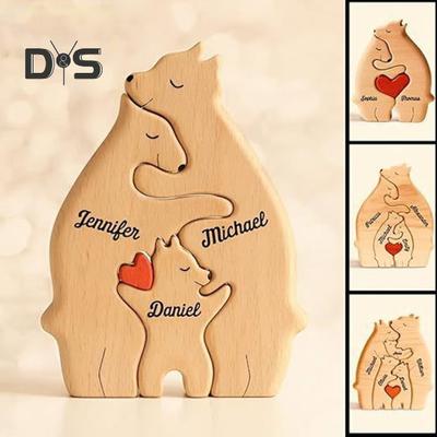 Holz-Bärenfamilien-Puzzle, Tischdekoration, Bärenfamilien-Puzzlefigur, umarmende Bärenfamilienfigur als Tischdekoration, Geschenk für die Eltern