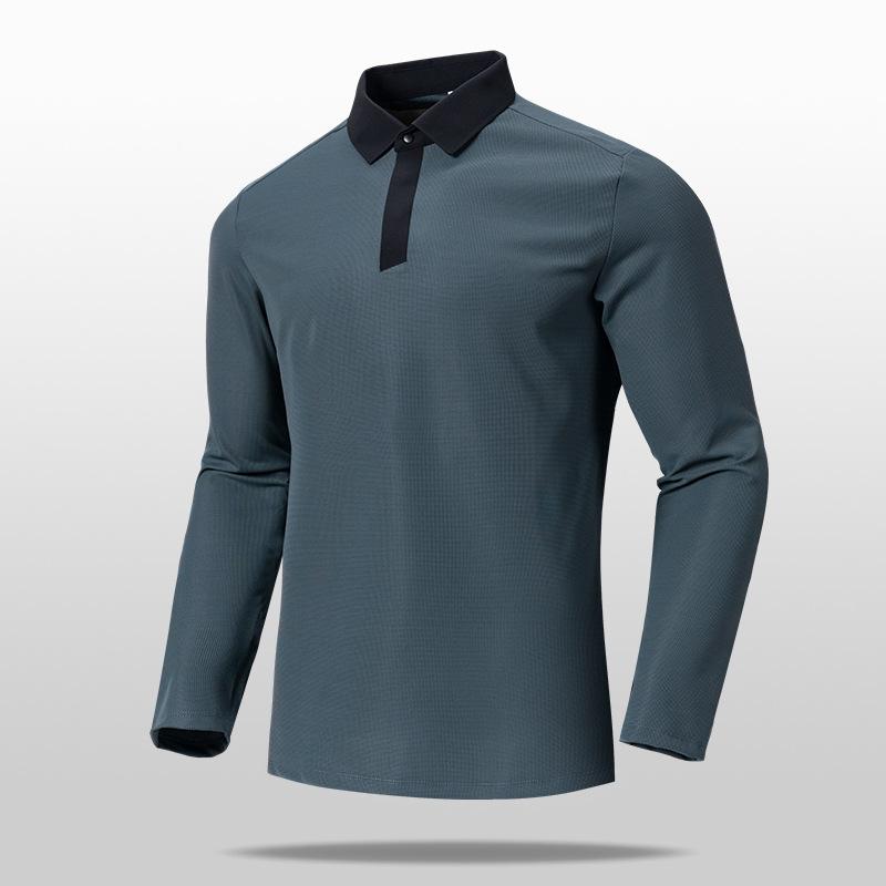 Autumn and Winter Polo Shirt Men's Spliced Ice Silk Long Sleeved Versatile Casual Lapel Polo Shirt