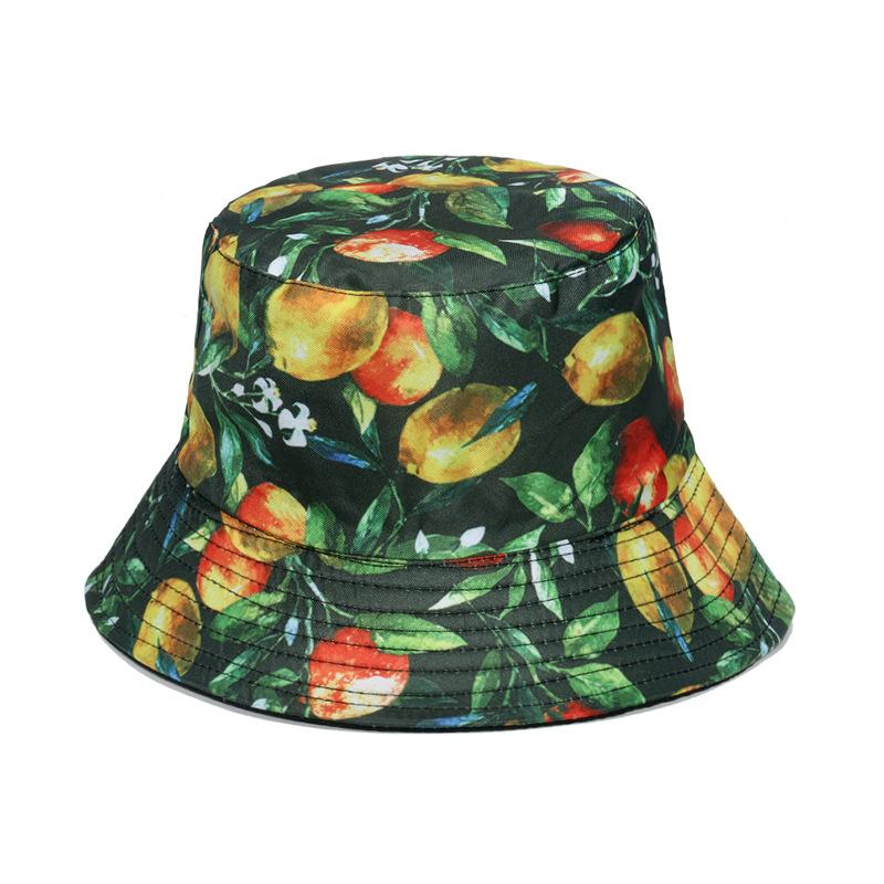 Unisex Vegetables Fruits Print Bucket Hats For Women Girls Summer Double-Sided Foldable Panama Sun Hat Fruit Bob Fisherman Caps