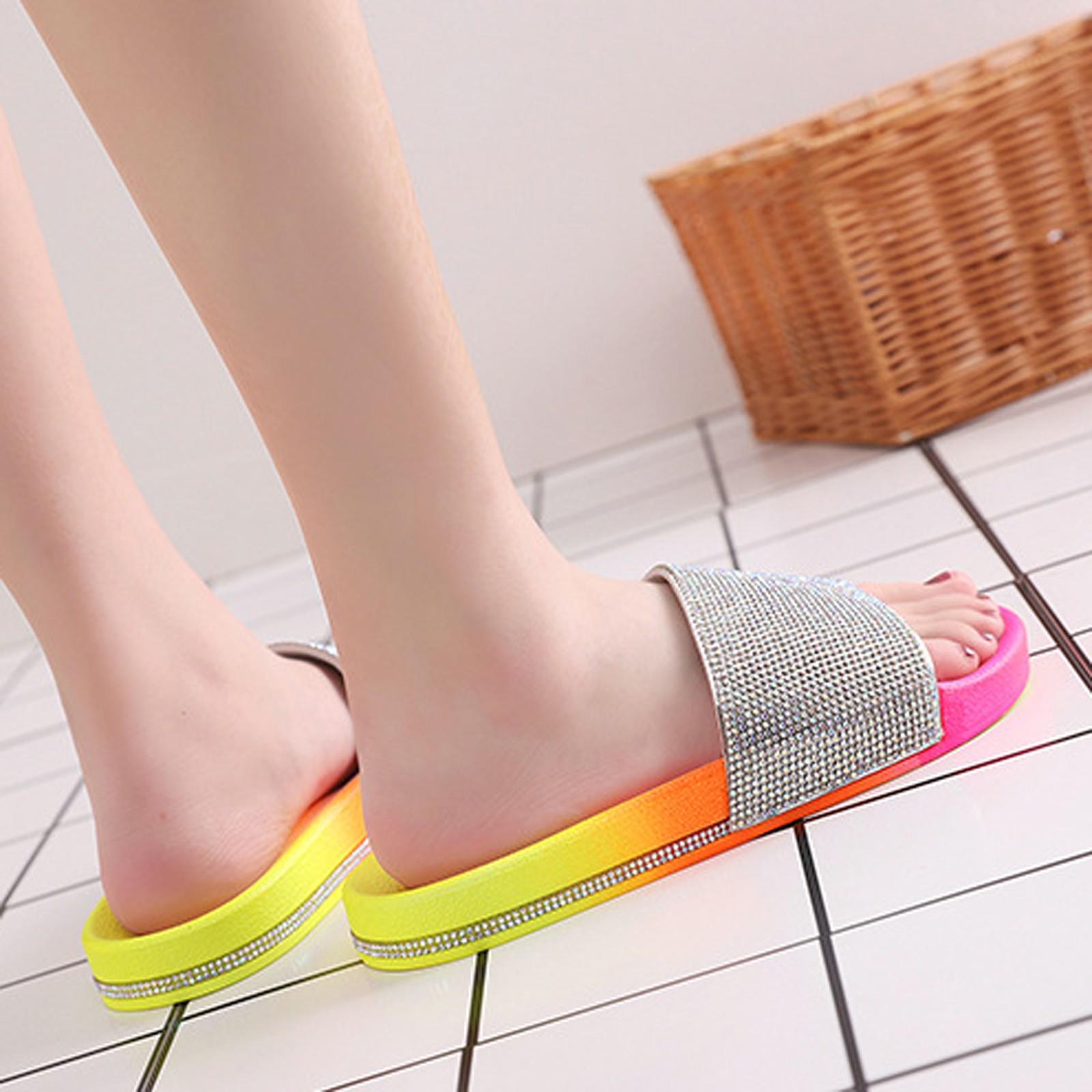 

Ladies Slippers Casual Non Slip With Diamond Girls Sandal Low HeeledJ Jelly Shoes Outside Embellished Sandals for Women Beaded 39 горячий розовый