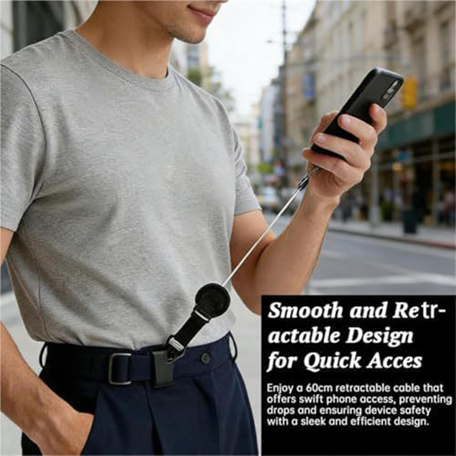 

Retractable Phone Tether Locking Carabiner Black Steel Wire Rope Keychain Extendable for Climbing