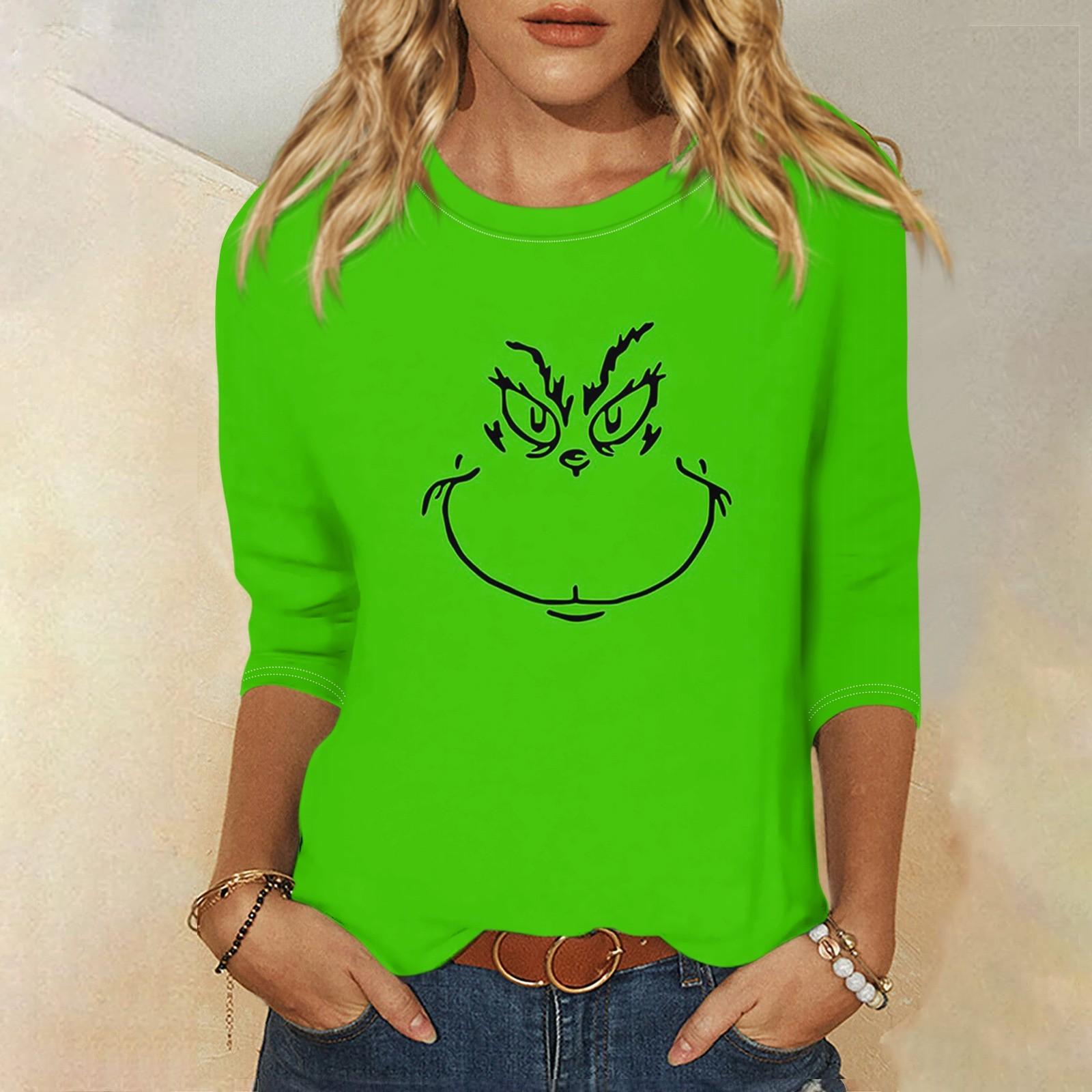 Женская модная повседневная свободная футболка с круглым вырезом и рукавами 3/4 с принтом — фото 5