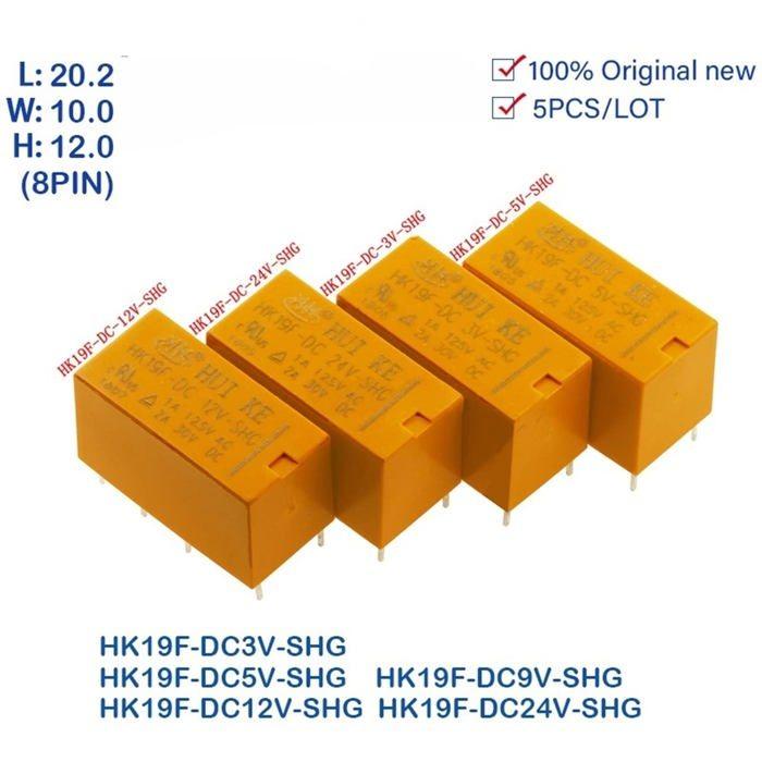 PCB Power Relay - PAKMEZ - 5 Units - 5V 12V 24VDC - 8 Pins - DPDT - Mini Size - 2NO 2NC - 3x2x1 Cm