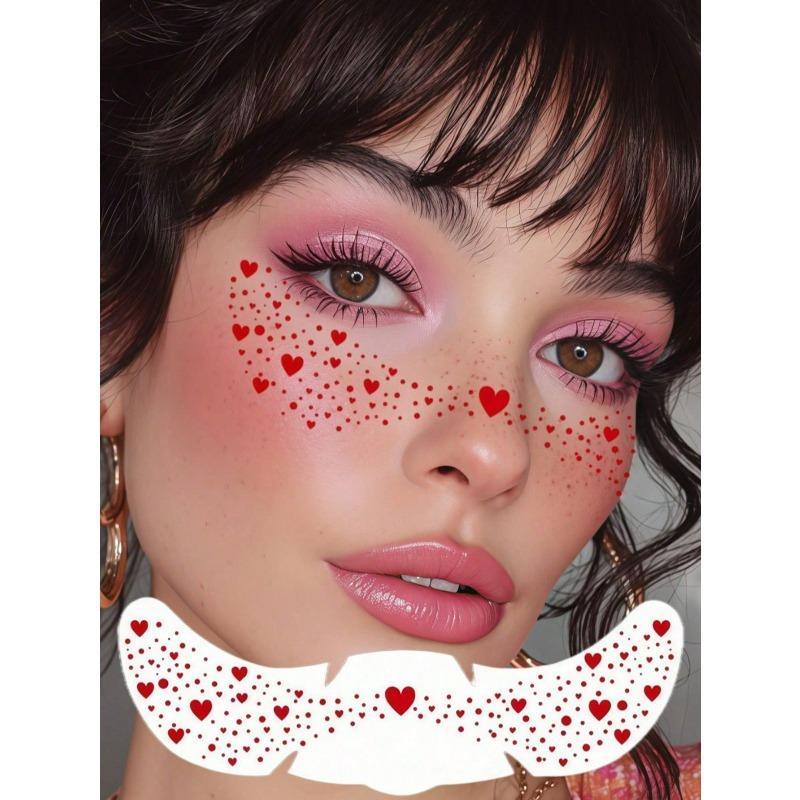 1pcs Shiny Freckle Face Temporary Tattoos, Sparkling Heart Freckle Waterproof Glitter Tattoos For Adults, Suitable For Daily Makeup, Festivals