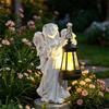 Outdoor Garden Angel Statue with Lantern Solar Powered Resin Craft Decorative Sculpture for Yard Patio Lawn Home Accent