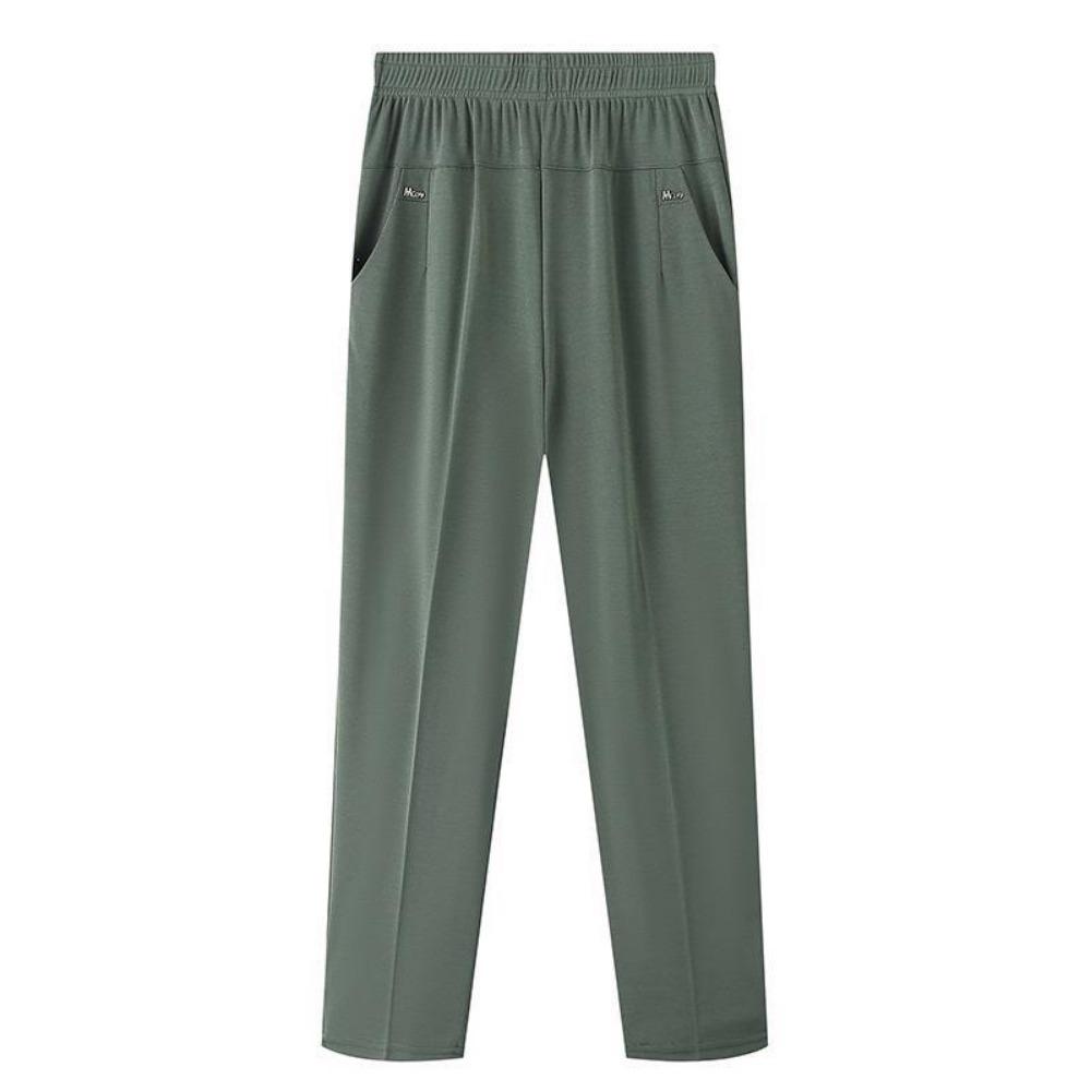 Pantalones de verano de seda helada para mujeres de mediana edad: pantalones holgados de pierna recta de nueve puntos para madres mayores y abuelas