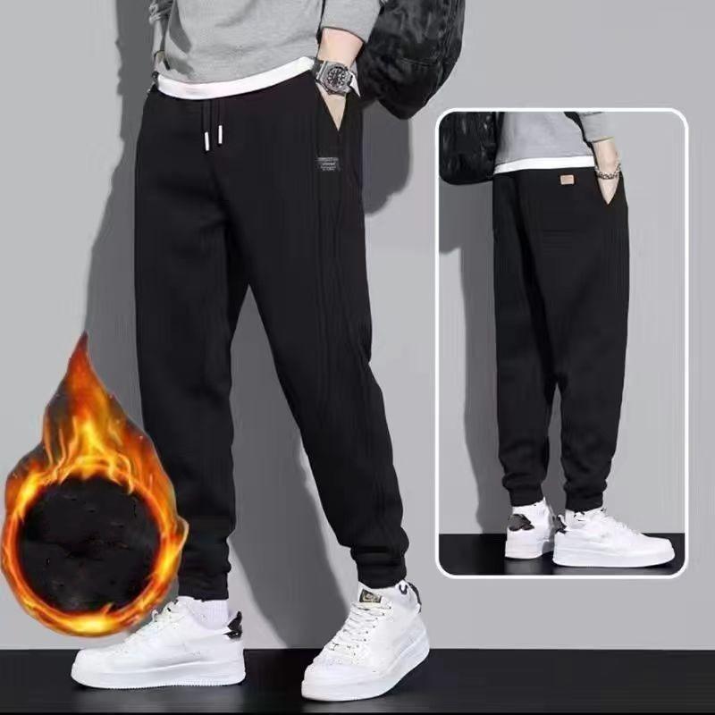 Men's Fall and Winter Drawstring Loose Casual Sweatpants Padded Warm Long Pants