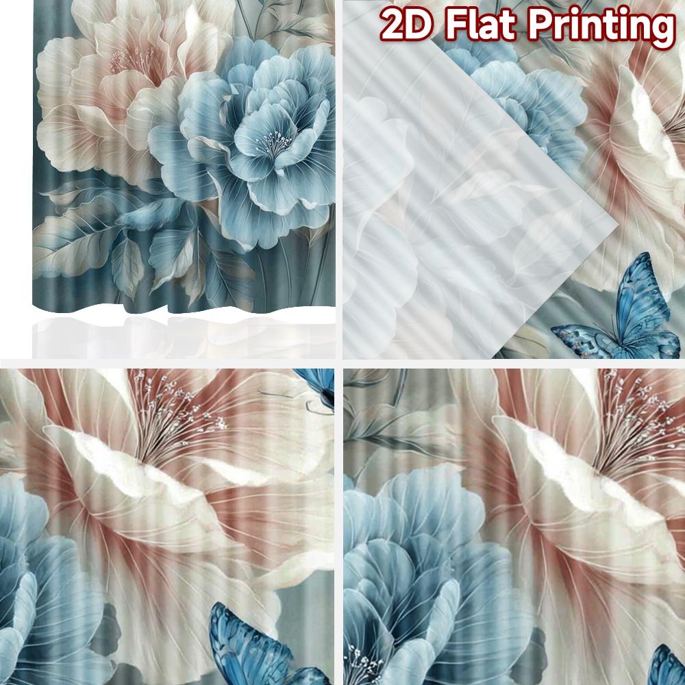 2D Flat Printing 2pcs Window Drapes Blue Butterfly Flower Digital Printed Polyester Drapes Holiday Decorations Perfect for