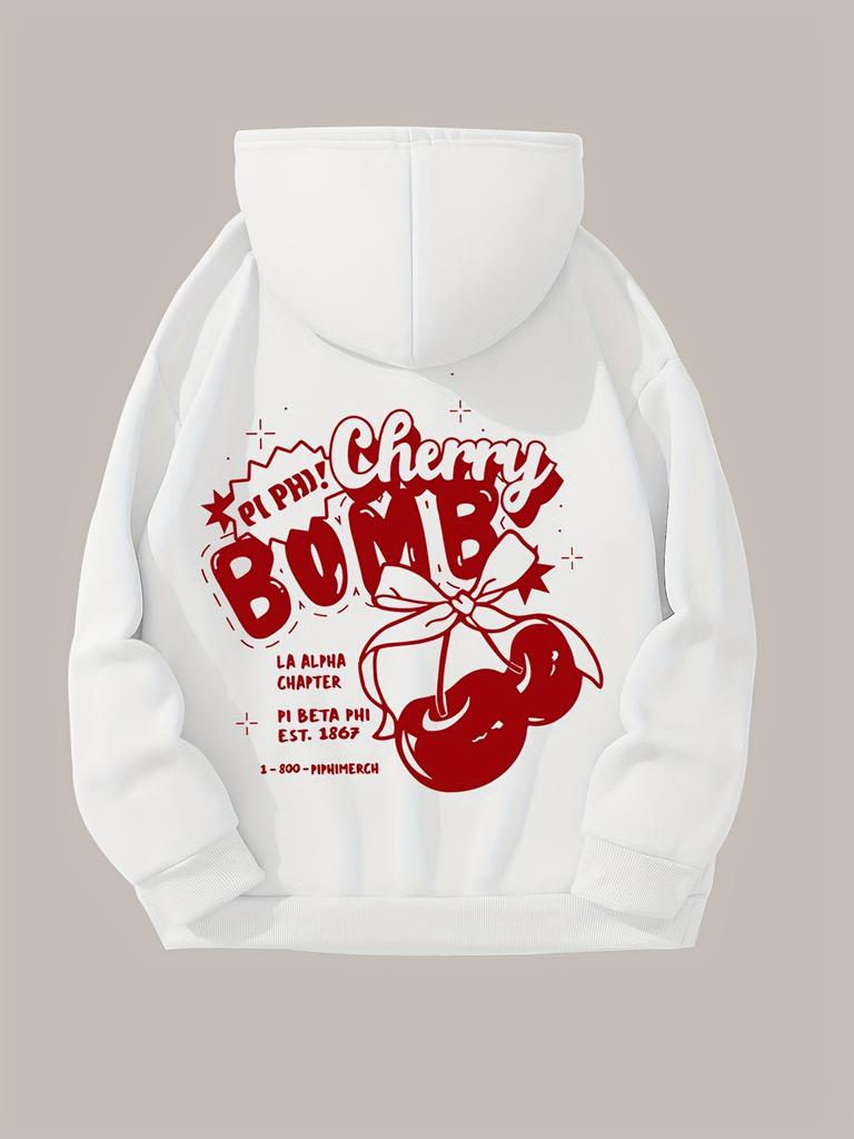 Cherry Letter Printed Autumn and Winter Women's Fashionable Hoodie Round Neck Top Casual Woman Hooded Sweatshirt Clothing