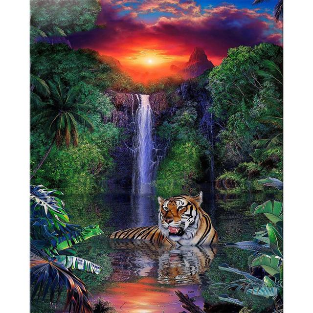 DIY Diamond Painting Landscape 5D Waterfall Art Picture Full Round Mosaic Home Decoration Gift