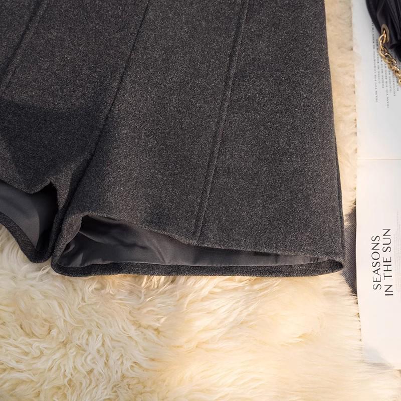 High Waist Gray Woolen A-line Shorts for Women - Autumn/Winter Slimming Bootcut Style