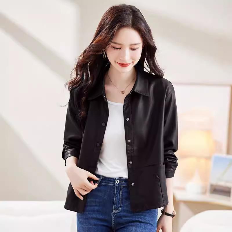 

Весенне-осенняя свободная кожаная куртка женская короткая модель новая корейская модная повседневная куртка из натуральной кожи в западном стиле модная S