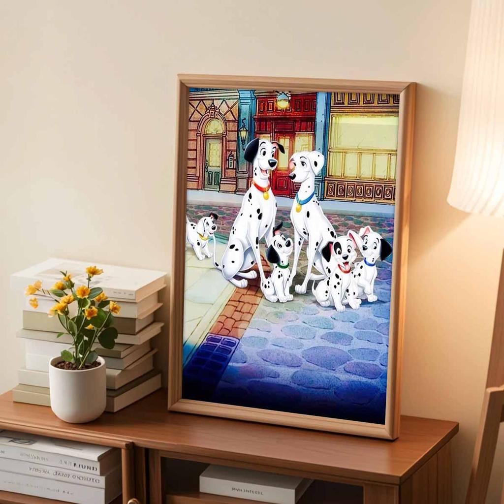 5D DIY Diamond Art Painting Kits for Adults, The Puppy Family On The Street Full Round Crystal Diamond Kits for Beginner for Home Wall Decorate