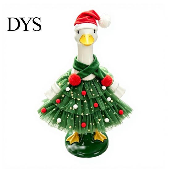Holiday Animal Costume Christmas Porch Goose Outfit, Santa Dress with Plush Scarf And Hat for Apparel, Festive Winter Outdoor Lawn Tiered Tulle