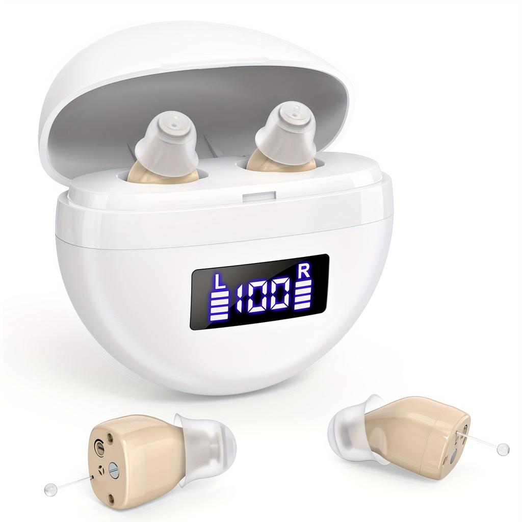 1 Pair Rechargeable Hearing Aids for Seniors & Adults with Noise Cancelling, Invisible In-Ear Digital Hearing Amplifiers