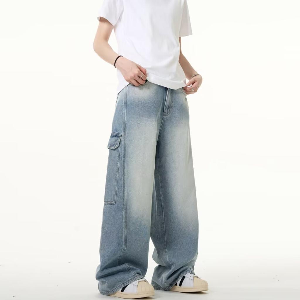 Pánské džíny American High Street, podzimní trendy, značkové, volné, široké, rovné, mikro rozšířené