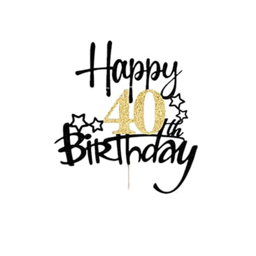 

1Pcs Black Gold Happy 10 Birthday Cake Topper 10th 20th 30th 40th 50th 60th Loves & Wishes Party Decorations for Birthday Party