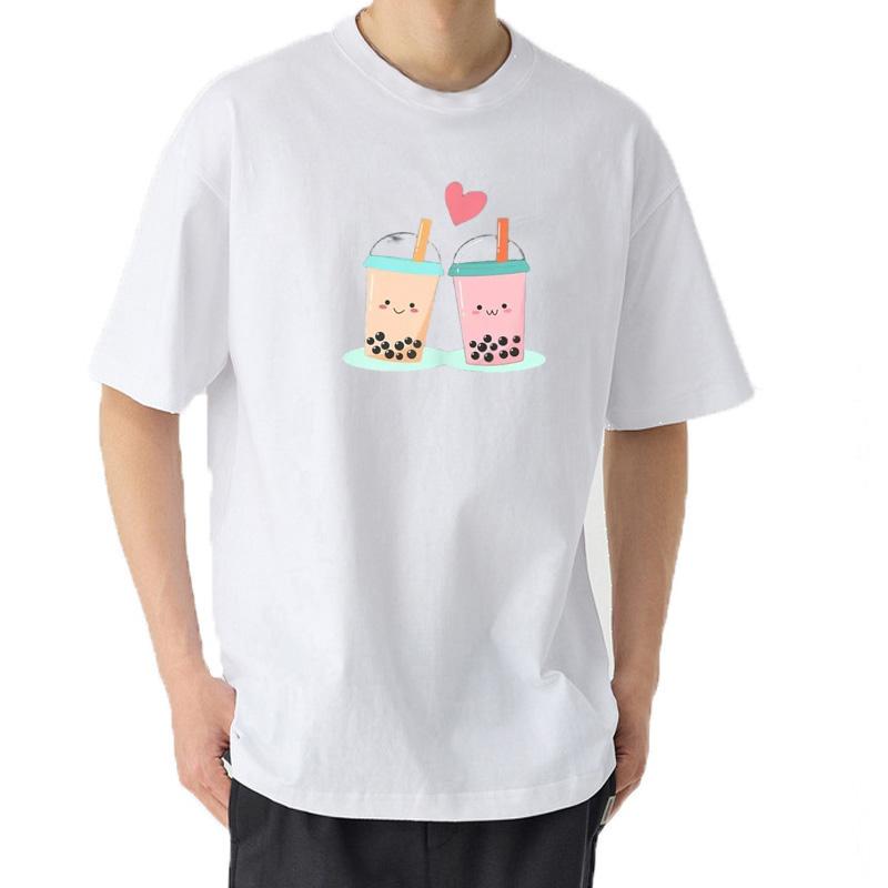 Cute Kawaii Couple Bubble Boba Milk Tea Lover for Unisex Unisex Girl Boy TShirt Unisex Clothing Graphic T Shirts Camisetas
