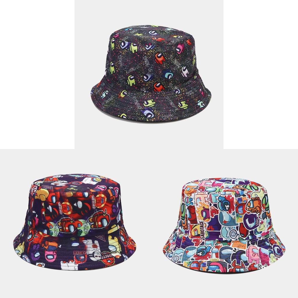 Cartoon Anime Fishman Flat Top Bucket Hat With Breathable Cotton For Spring Summer Casual Wear