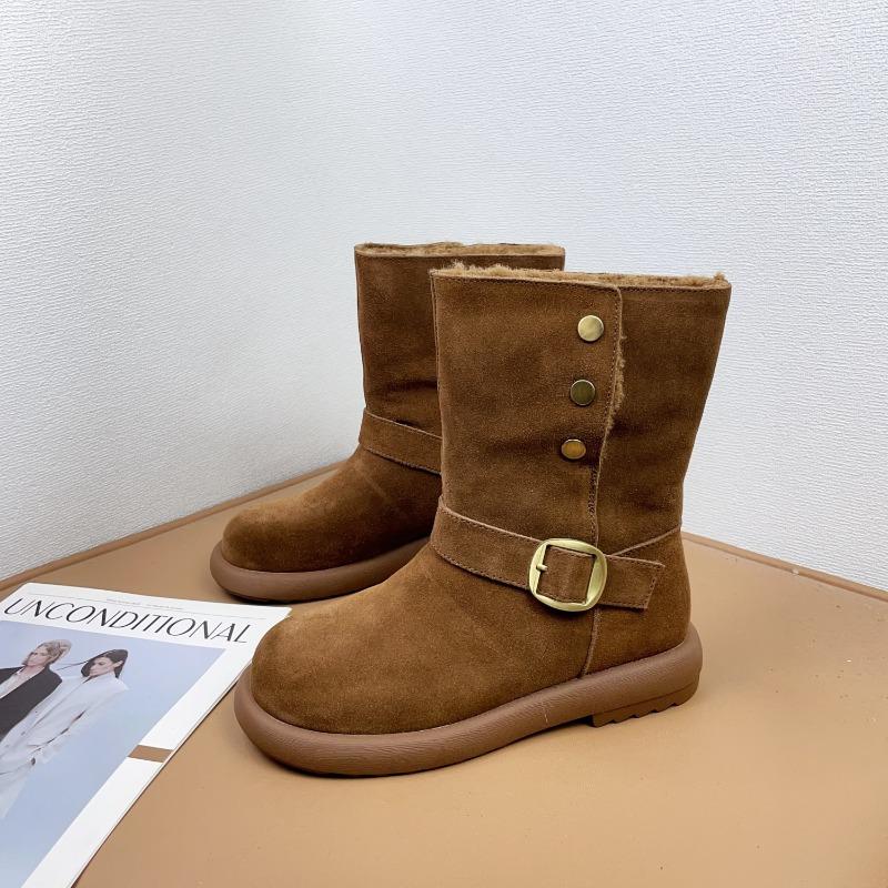 Fold two fashionable snow boots for women, retro lamb wool piled and thickened medium boots for children