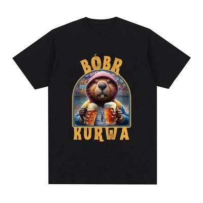 Bober Kurwa Bobr T-shirt Funny Beaver Drinking Beer Meme Women's Fashion Hip Hop Loose T-shirt Street Clothing Graphic T Shirts