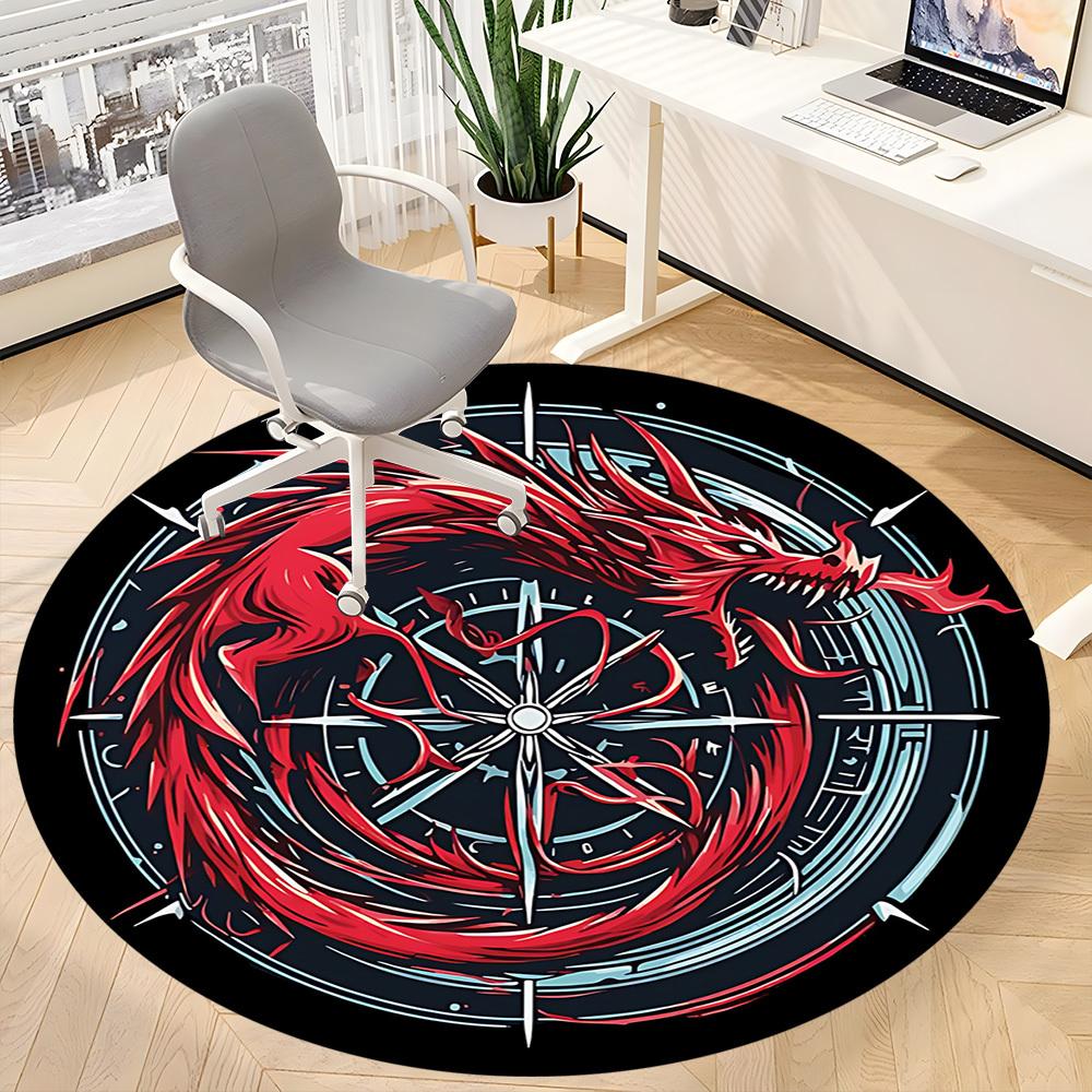 1pc Dragon Compass Office Round Area Rug, Under Office Chairs Bedroom Living Room Home Decor, Room Deco, Available in Various Sizes