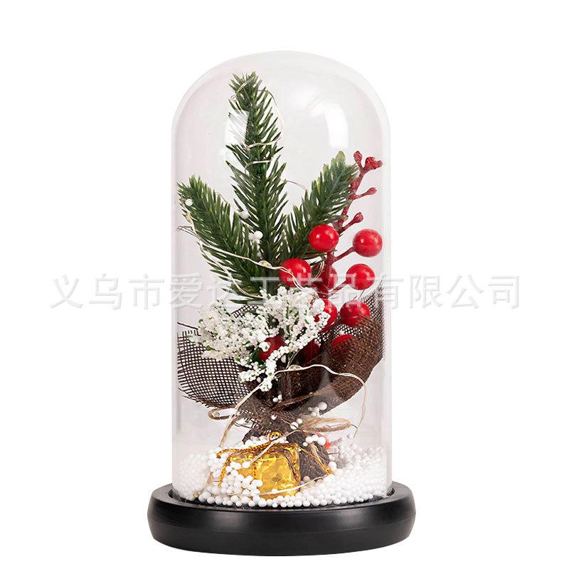 Simulation Christmas Tree Decoration LED Light Eternal Flower Glass Cover Gift Box Christmas Valentine's Day Gift Decoration