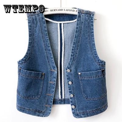 Jeansweste für Damen, Frühling und Herbst, ärmellose Jeansweste, Damen, kurz, alle passenden lockeren Freizeitwesten, weibliches Oberteil