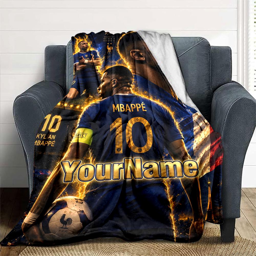 Mbappe Personalisierte Textdecke Geschenk Anpassbare Decke Langlebiger Komfort Perfekt für Büro Sofa Wohnzimmer Heimdekoration Vier Jahreszeiten Universell
