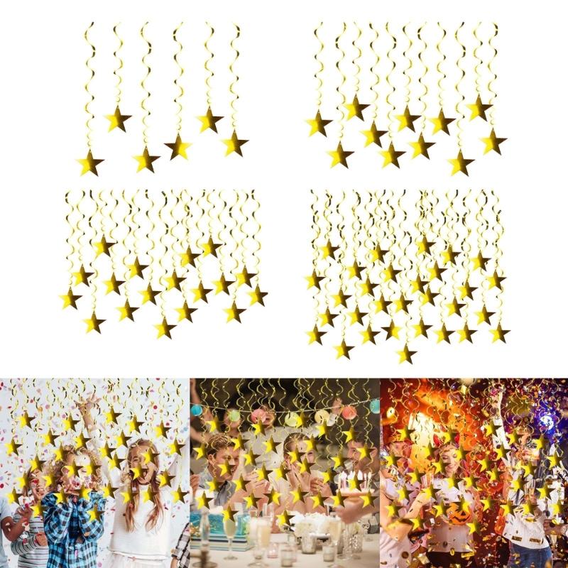 Sparkling Gold Star Party Hanging Pendant Christmas Spirals Ornament for Wedding Birthdays and Holiday Celebration