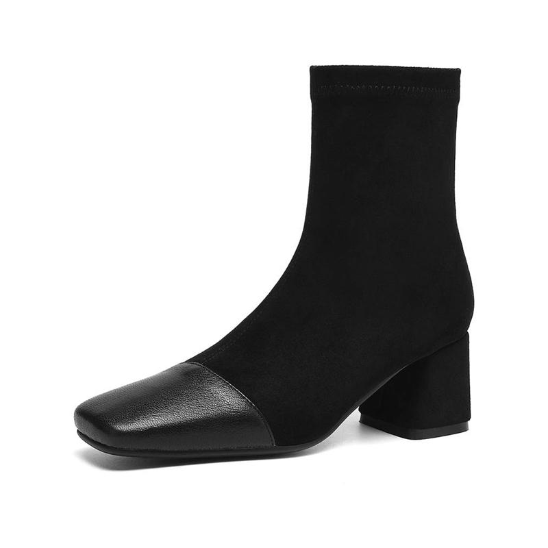 Krazing Pot Microfiber Winter Round Toe Western Boots Thick High Heels Zipper Women Flock Patch Work Ankle Boots