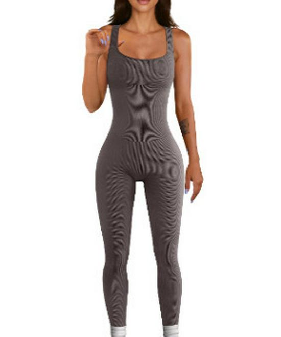European and American Women’s Ribbed Square Neck Slimming Jumpsuit – New Autumn/Winter Collection
